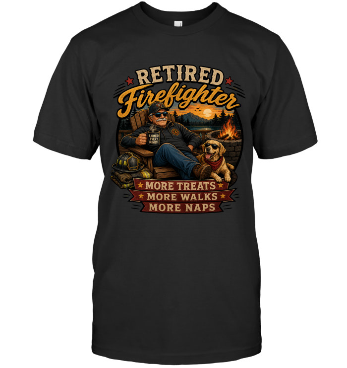 More Treats, More Walks, More Naps tee for firefighters from BraveWear.